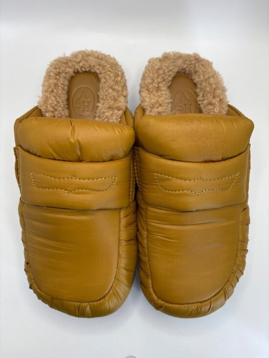 Ash Shoes - ASH Gong Puffy Loafer Mule Faux Shearing Fur Lining Honey Brown Size 6 NWOB